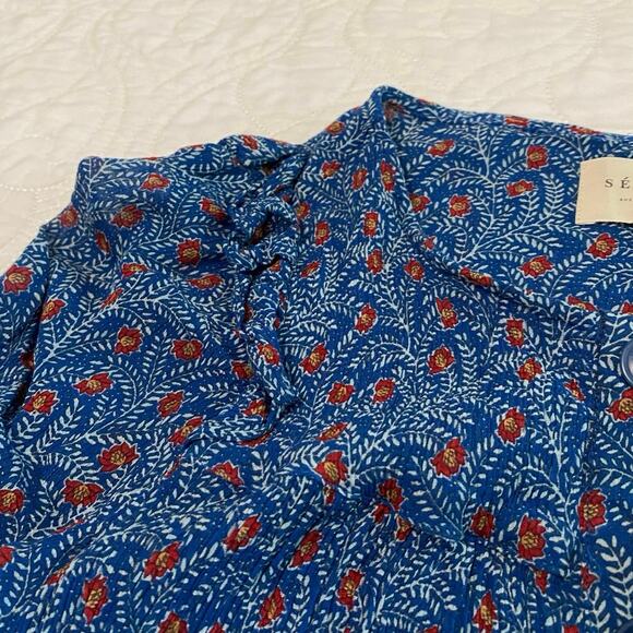 Sezane Floral Silk Blend Blouse  Button Front US 4 / Size 36 Cottage Peasant - Picture 9 of 9
